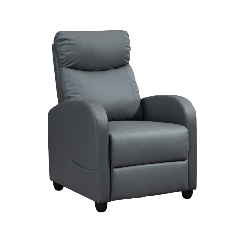 Sillón reclinable de cuero PU para cine en casa con soporte lumbar, acolchado con esponja de alta densidad, y mecanismo de empuje para reclinar