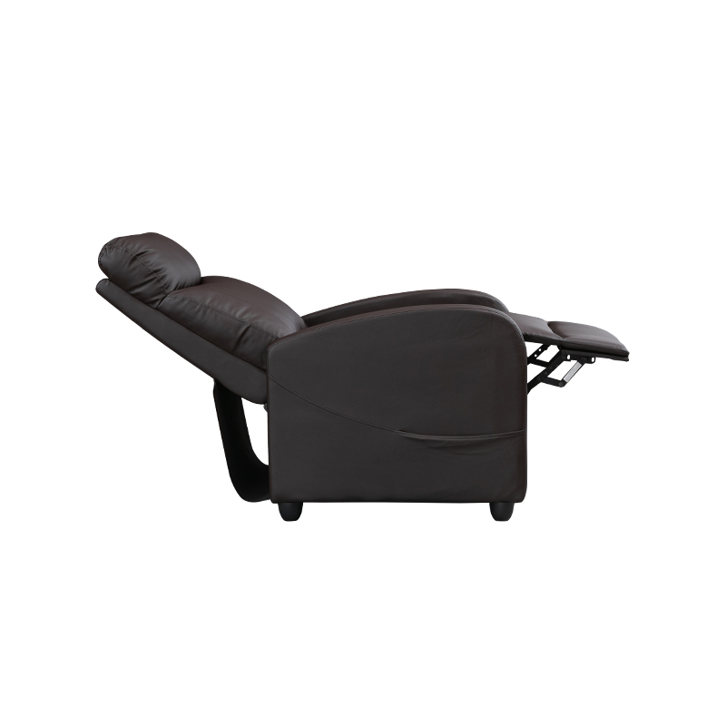 Sillón reclinable de cuero PU para cine en casa con soporte lumbar, acolchado con esponja de alta densidad, y mecanismo de empuje para reclinar