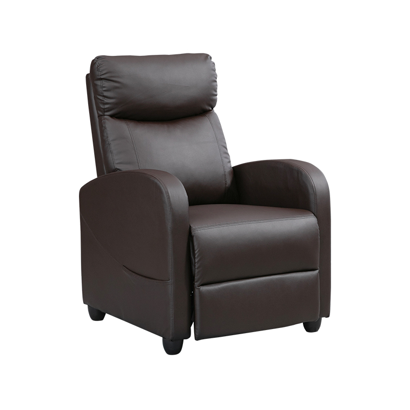 Sillón reclinable de cuero PU para cine en casa con soporte lumbar, acolchado con esponja de alta densidad, y mecanismo de empuje para reclinar