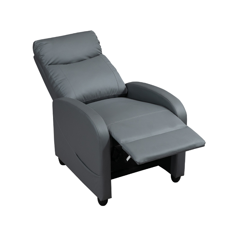 Sillón reclinable de cuero PU para cine en casa con soporte lumbar, acolchado con esponja de alta densidad, y mecanismo de empuje para reclinar