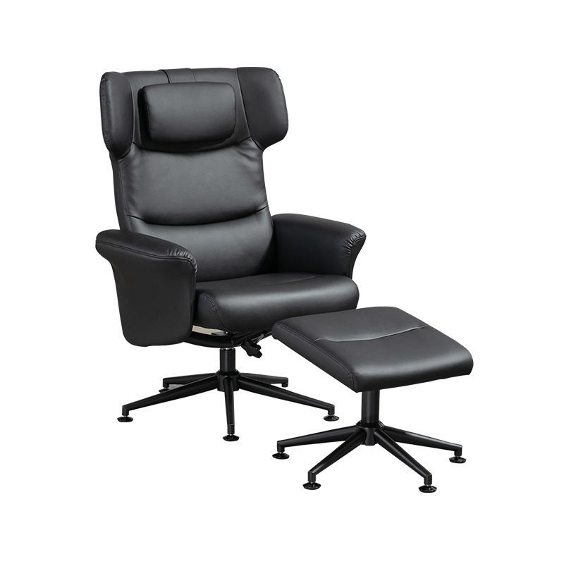 Silla reclinable giratoria de cuero PU moderna con otomana