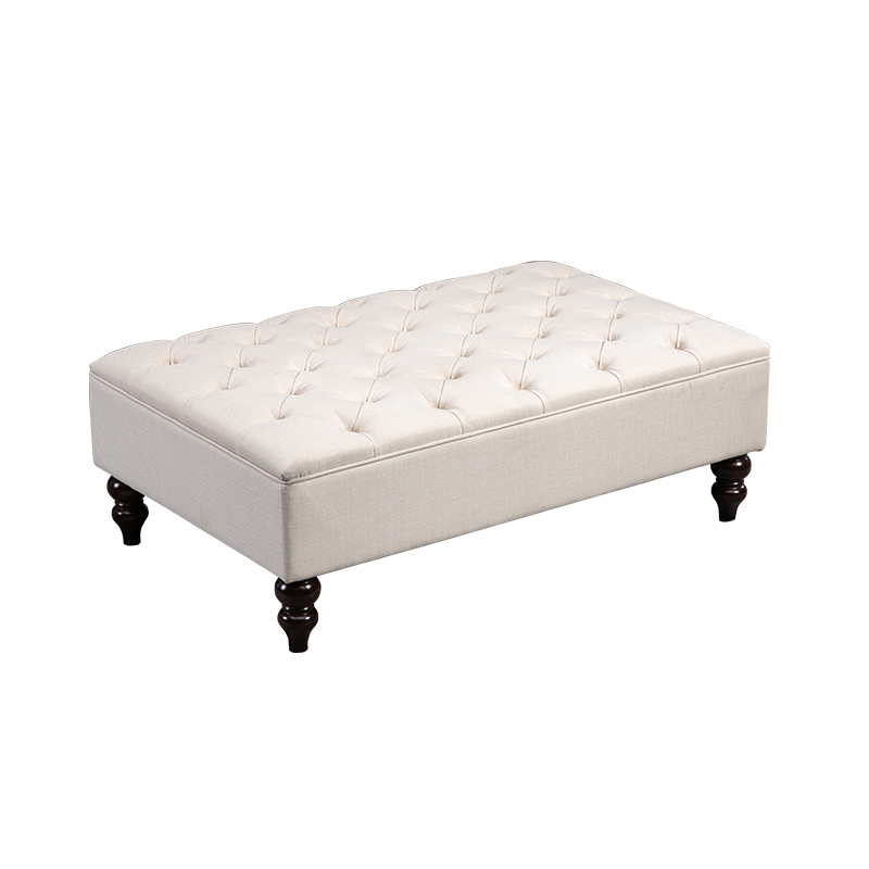 Otomana grande tapizada en lino beige con almacenamiento