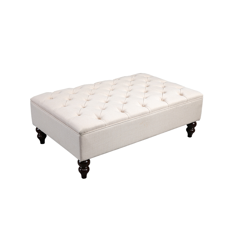 Otomana grande tapizada en lino beige con almacenamiento