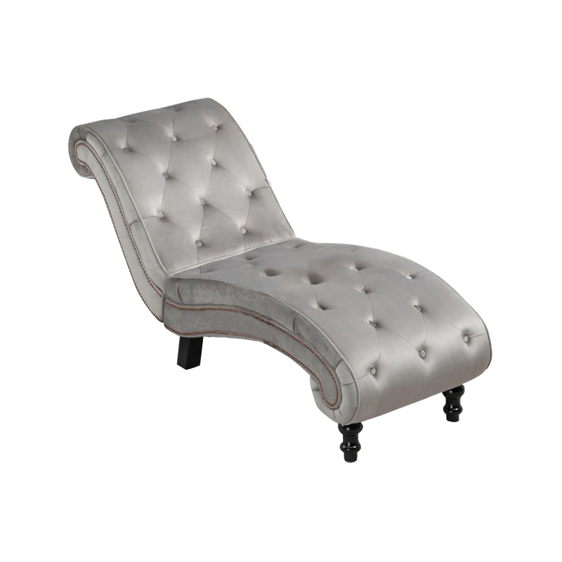 Chaise longue interior tapizada en terciopelo, silla lounge con botones