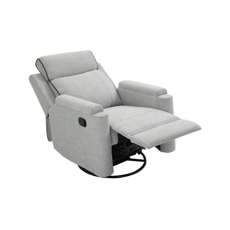 Sillón reclinable manual moderno con mecanismo de balanceo y deslizamiento giratorio, tapizado en microfibra color humo gris, de color personalizado para sala de estar