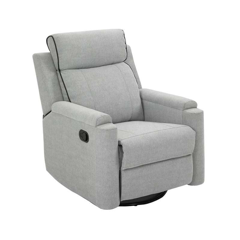 Sillón reclinable manual moderno con mecanismo de balanceo y deslizamiento giratorio, tapizado en microfibra color humo gris, de color personalizado para sala de estar