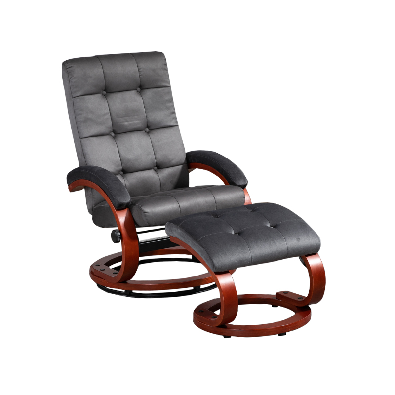 Sillón reclinable Euro de microfibra con botones decorativos, giratorio y manual, con función de masaje y otomana