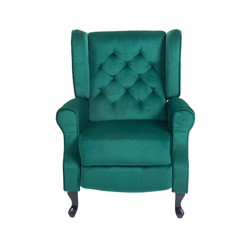 Sillón reclinable de lujo para sala de estar, cómodo y relajante, tapizado en tela verde con mecanismo manual de reclinación