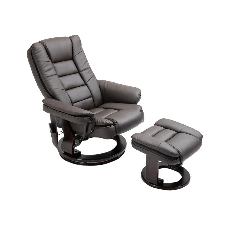 Silla reclinable manual de cuero sintético cómoda tapizada y juego de reposapiés