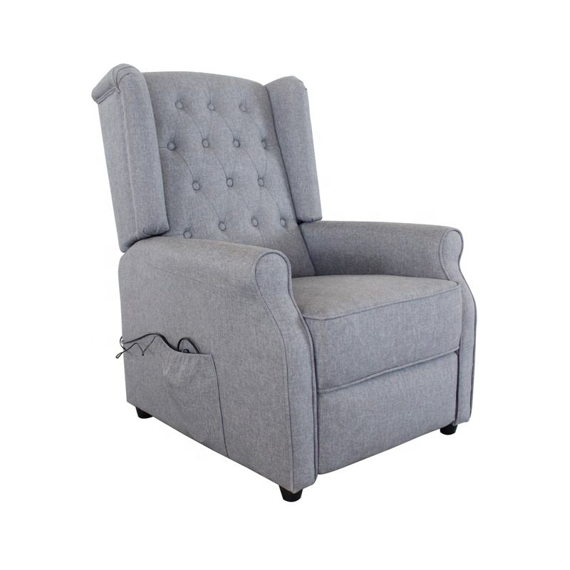 Sillón reclinable personalizado al por mayor para sala de estar, estilo wingback con botones, tapizado en microfibra, de fácil mecanismo de empuje hacia atrás