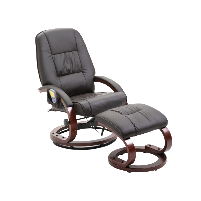 Sillón reclinable de cuero con masaje y otomana giratoria de madera para RV, TV, oficina, trabajo, lectura y relajación