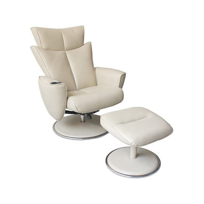 Sillón reclinable de sala de estar blanco de cuero PU al por mayor con silla decorativa y reposapiés otomano