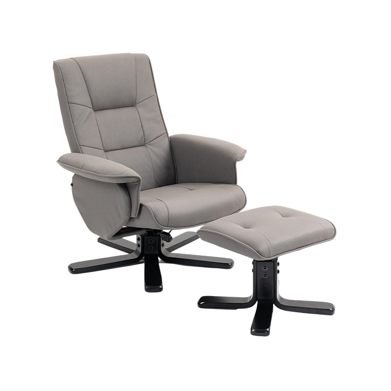 Manual moderno de cuero reclinable sillas giratorias de base de madera con otomana